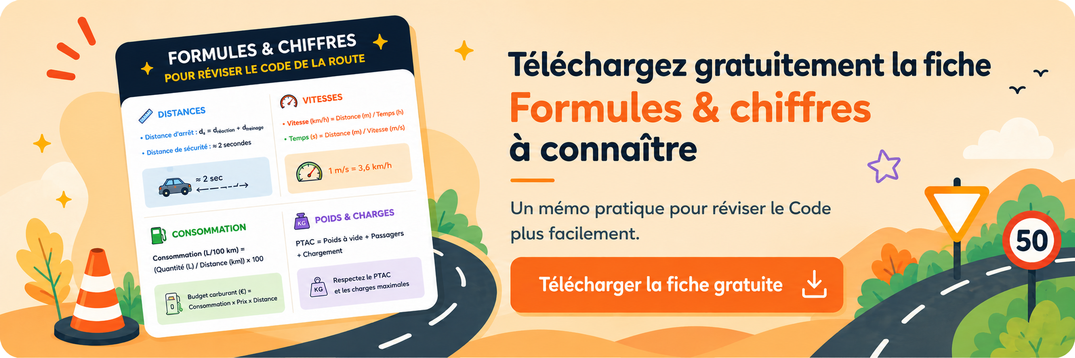 Téléchargez gratuitement la fiche Formules & chiffres à connaître pour le Code de la route
